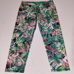 Prana Womens Capri Leggings Tropical Leaf Print Activewear Sz M (26"x19.5") USA